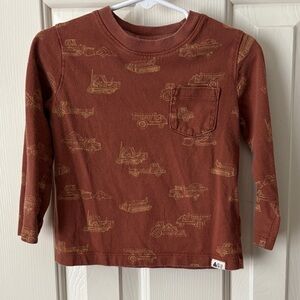 Kids Organic Rust Brown Long-Sleeve Pocket Tee with Truck Print